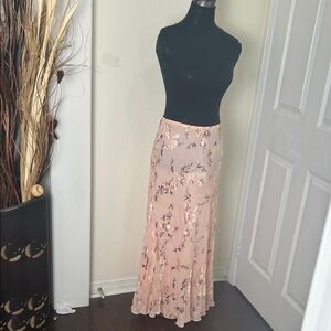 Vintage 55% Silk Blend Brocade Floral lush Pink Maxi Slip Skirt Size Large
